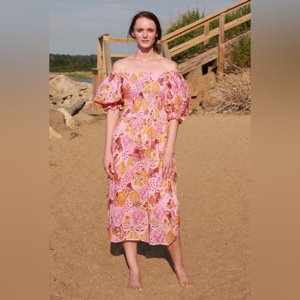 NEW Jessie Zhao Mountain Imagination Smocked Midi Dress Size Small - Picture 3 of 8